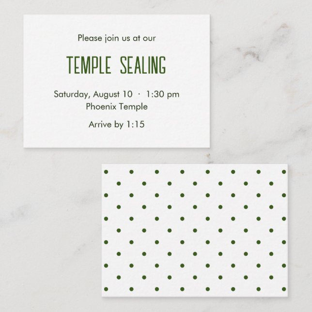 Green & White Polka Dot Temple Sealing Invitation (Front/Back)