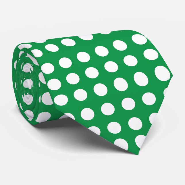 Green White Polka Dot Vintage Retro Tie (Rolled)