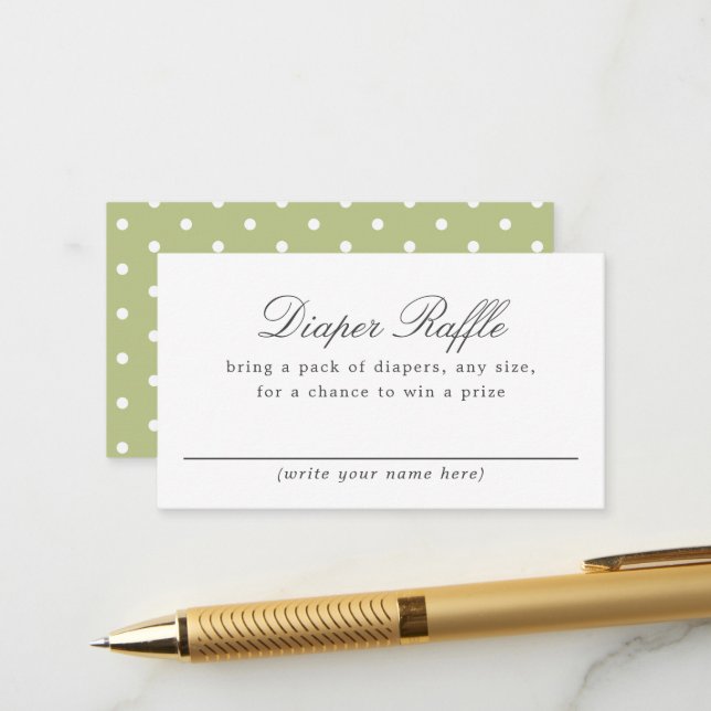 Green White Polka DotBaby Shower Diaper Raffle Enclosure Card (Front/Back In Situ)