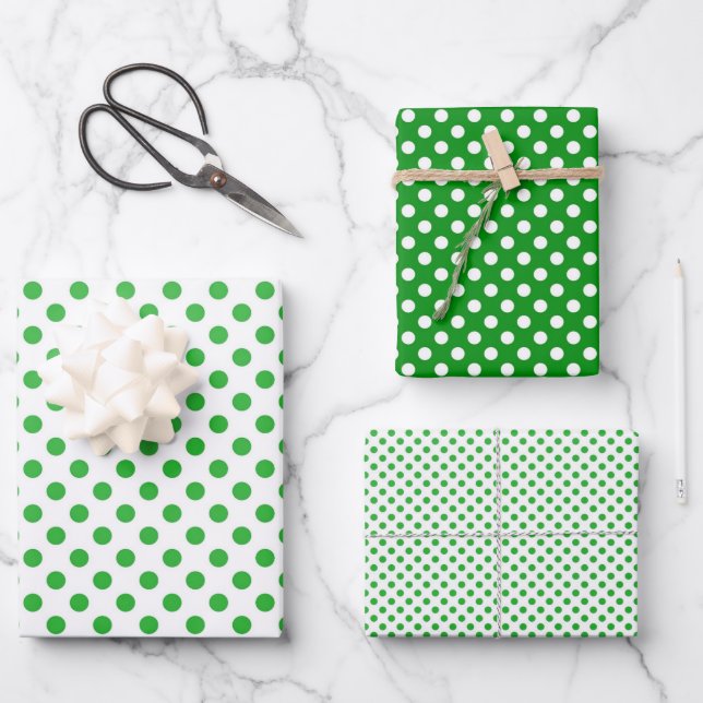 Green white polka dots Christmas Wrapping Paper Sheet (Front)