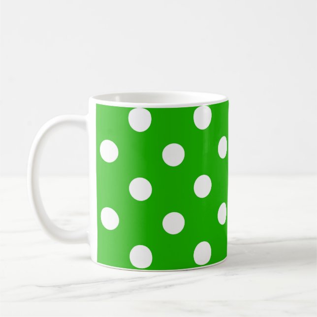 Green White Polka Dots Design Coffee Mug (Left)