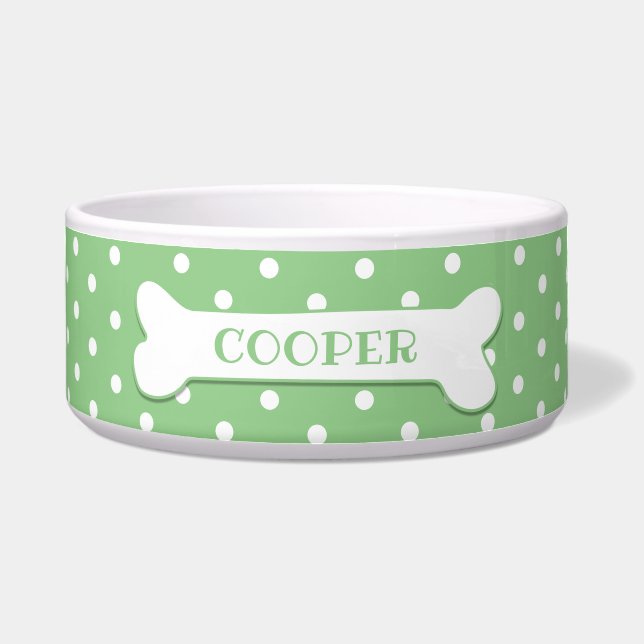 Green White Polka Dots Dog Bone Pets Name Dog (Front)