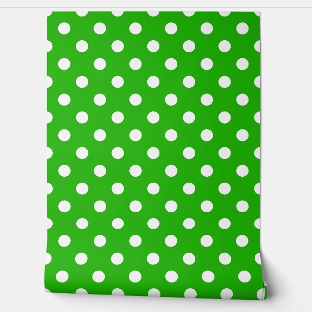 Green White Polka Dots Pattern Wall Decor (Unrolling)