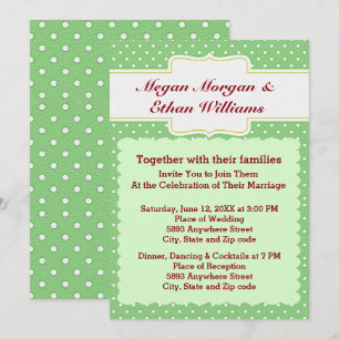 Green & White Polka Dots Wedding Invitation