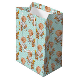 GREEN & WHITE POLKA DOTS WITH CUTE BABY MEDIUM GIFT BAG
