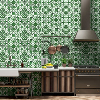 Green White Portuguese Tile Mediterranean Wall Dec
