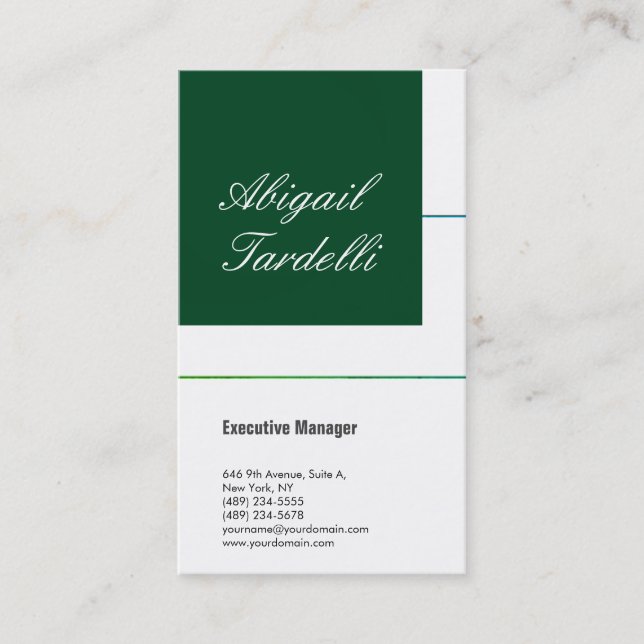 Green white professional minimalist handwriting business card (Front)