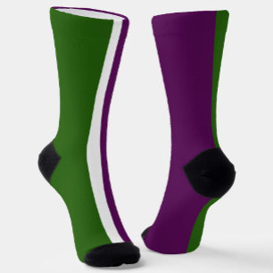 Green White Purple Plain Color Block Design Socks