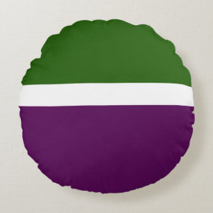 Green White Purple Plain Colour Block Design  Round Pillow