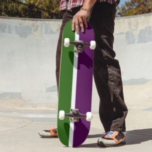 Green White Purple Plain Colour Block Design Skateboard