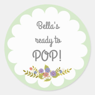Green White Ready to POP Baby Shower Sticker