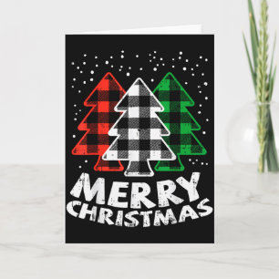 Green White Red Buffalo Plaid Merry Christmas Tree Card
