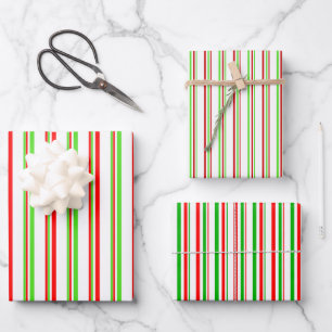 Green, White, Red Christmas-Style Stripes Patterns Wrapping Paper Sheet