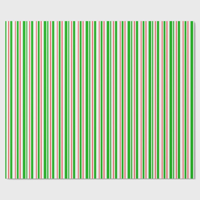 Green, White, Red Christmas Style Stripes Wrapping Paper (Flat)
