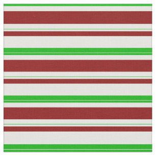 Green, White, Red Christmas-Themed Lines Pattern Fabric