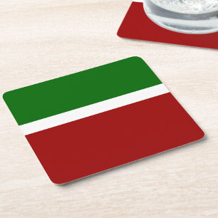 Green White Red Color Block Style Design Square Paper Coaster