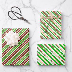 Green, White, Red Colored Christmas Style Patterns Wrapping Paper Sheet