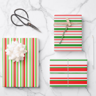 Green, White, Red Coloured Christmas Style Pattern Wrapping Paper Sheet