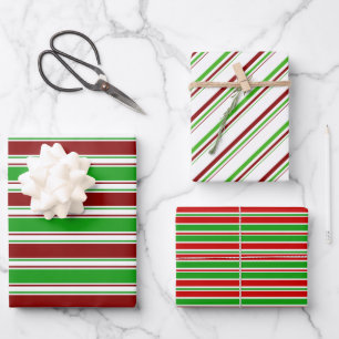 Green, White, Red Coloured Christmas-Style Pattern Wrapping Paper Sheet