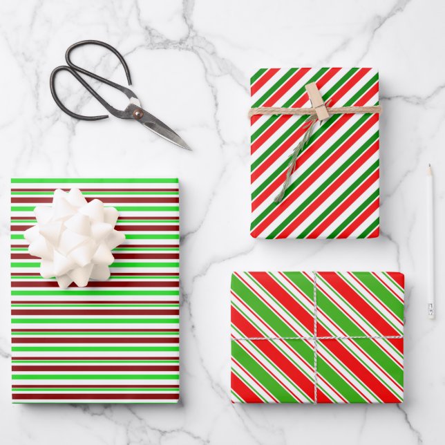 Green, White, Red Coloured Christmas-Style Pattern Wrapping Paper Sheet (Front)