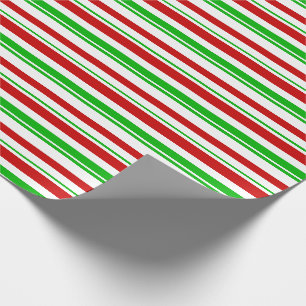 Green, White, Red Coloured Christmas Style Stripes Wrapping Paper