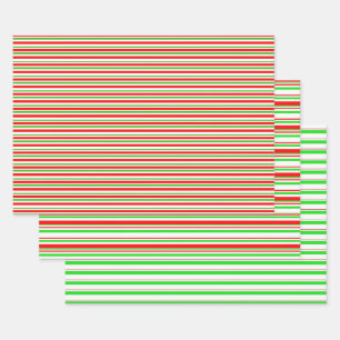 Green, White, Red Coloured Christmas Style Stripes Wrapping Paper Sheet