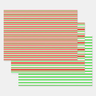 Green, White, Red Coloured Christmas Style Stripes Wrapping Paper Sheet