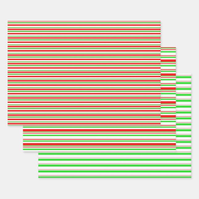 Green, White, Red Coloured Christmas Style Stripes Wrapping Paper Sheet (Set)