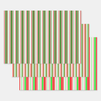 Green, White, Red Coloured Christmas-Themed Lines Wrapping Paper Sheet