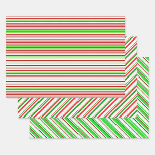Green, White, Red Coloured Christmas-Themed Lines Wrapping Paper Sheet
