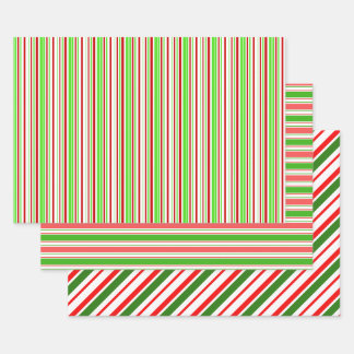 Green, White, Red Coloured Christmas Themed Lines Wrapping Paper Sheet