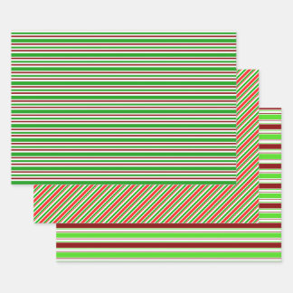 Green, White, Red Coloured Christmas Themed Lines Wrapping Paper Sheet