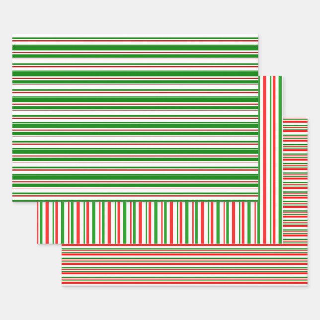 Green, White, Red Coloured Christmas Themed Lines Wrapping Paper Sheet (Set)