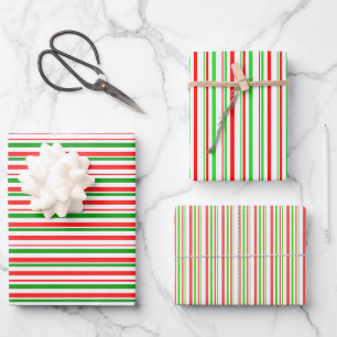 Green, White, Red Coloured Christmas Themed Lines Wrapping Paper Sheet