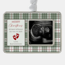Green, White & Red Plaid New Baby Ultrasound Photo