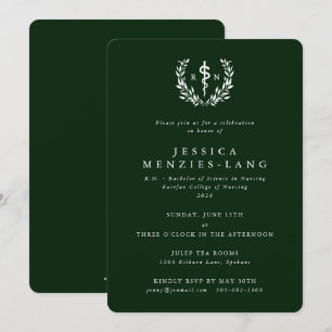 Green/White Registered Nurse Asclepius Graduation Invitation