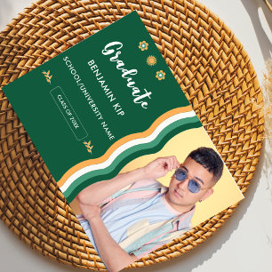 Green White Retro Personalized graduation Party Invitation