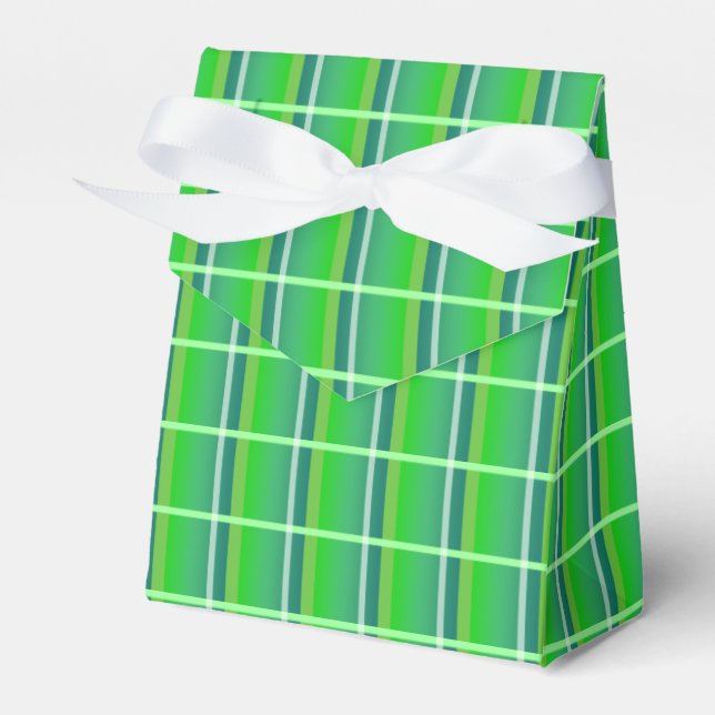 Green White Retro Plaid Pattern Party Favour Box (Front Side)