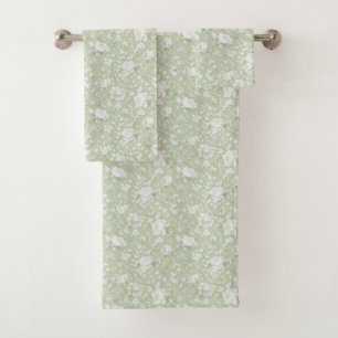 Green White Romantic Floral Bath Towel Set
