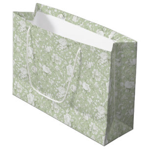 Green White Romantic Floral Bridal Shower Large Gift Bag