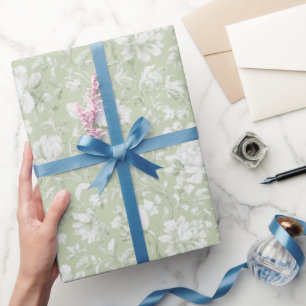 Green White Romantic Floral Bridal Shower Wrapping Paper