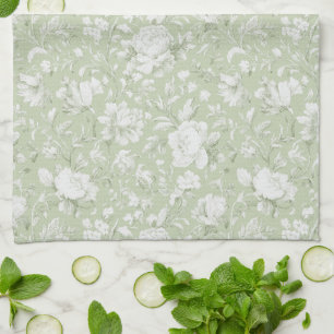 Green White Romantic Floral Kitchen Towel