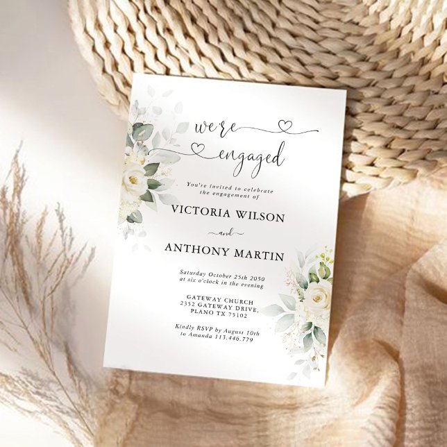Green White Roses Engagement Party Invitation (Créateur téléchargé)