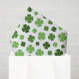 Green white Saint Patrick's Day four leaf clovers Tissue Paper