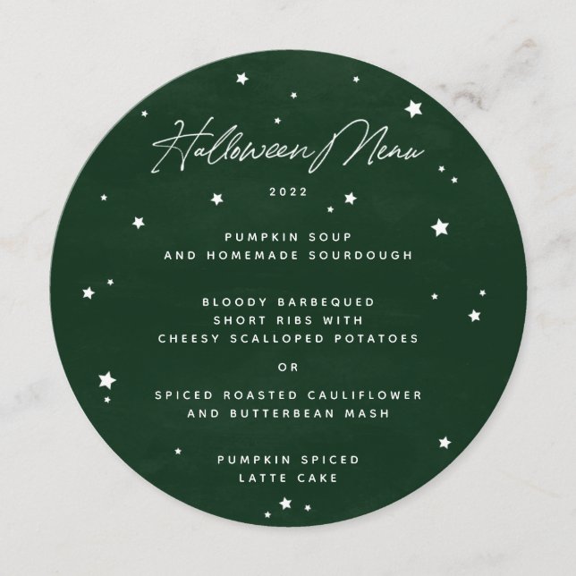Green/White Scattered Stars Square/Round Halloween Menu (Front)