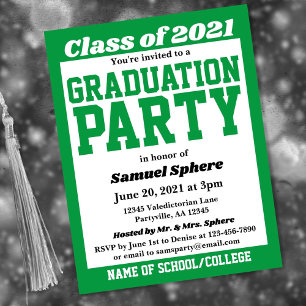 Green White School Colours Graduation Invitation
