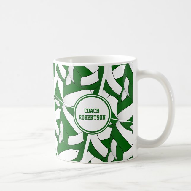 green white school colours volleyball coach gift coffee mug (Right)
