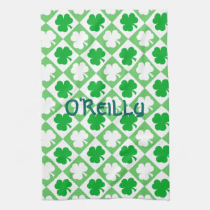 Green & White Shamrocks Name Irish Bar & Kitchen Towel