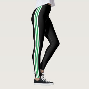 Green White Side Stripe Black Leggings Your Colour
