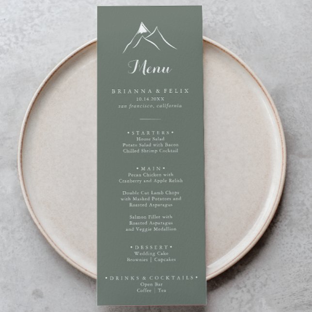 Green White Silhouette Mountain Dinner Menu (Creator Uploaded)